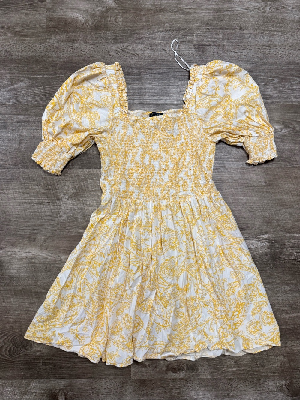 1.State Yellow & White Smocked A-Line Dress Size Large
